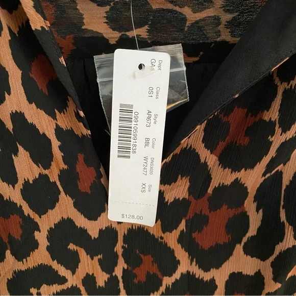 J. Crew Tie-Neck Dress in Leopard Crinkle Chiffon, size XXS, NWT - Picture 11 of 16